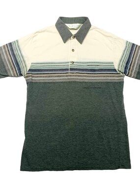 VTG 80s Palmland Golf Polo Shirt Men's M Color Block Striped Front Pocket